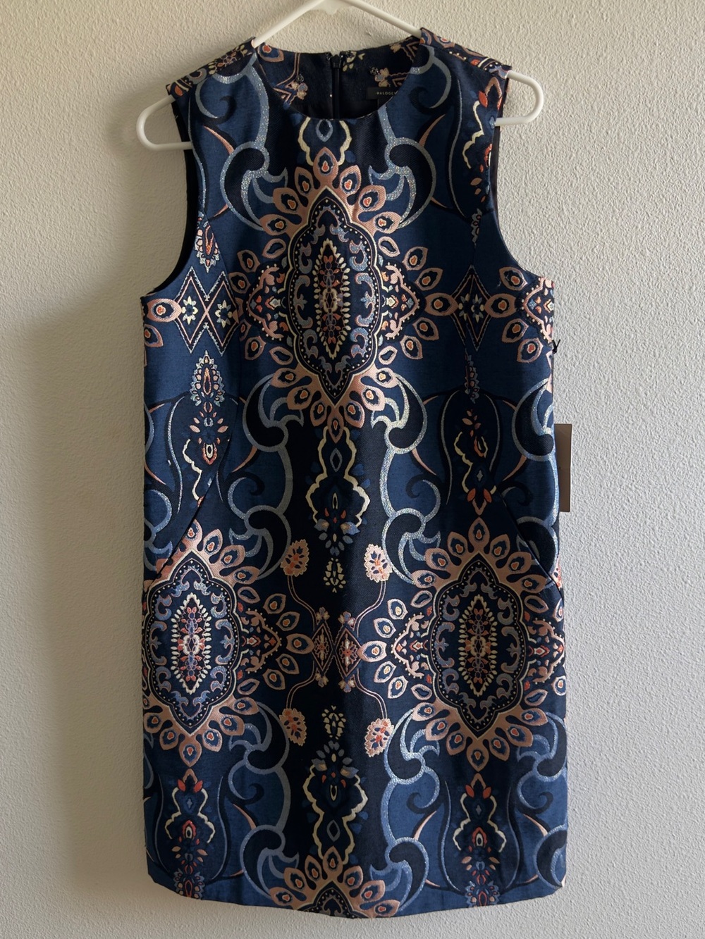 Halogen Navy and Blush Jacquard Pattern Dress